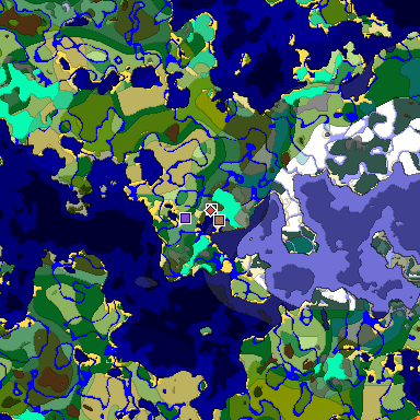 Predicted biome map of Java 1.21.4 seed 1503604459648768925 around estimated spawn