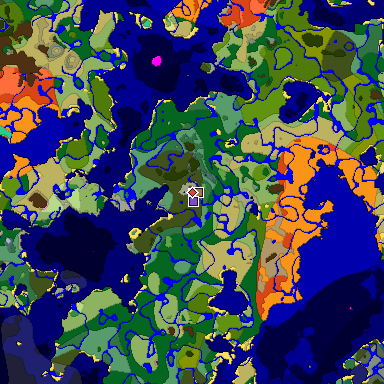 Predicted biome map of Java 1.21.4 seed -2074632588861172395 around estimated spawn