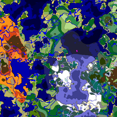 Predicted biome map of Java 1.21.4 seed -86641431161645012 around estimated spawn