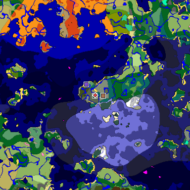 Predicted biome map of Java 1.21.4 seed 3179145751087897845 around estimated spawn