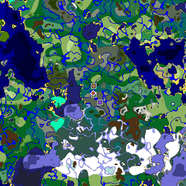 Predicted biome map of Java 1.21.4 seed 3929823771632095091 around estimated spawn