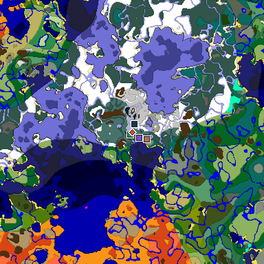Predicted biome map of Java 1.21.4 seed -3735513559226933154 around estimated spawn