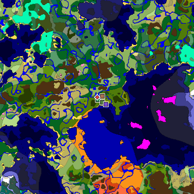 Predicted biome map of Java 1.21.4 seed 8312645848292678254 around estimated spawn