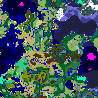 Predicted biome map of Java 1.21.4 seed -521322664473511847 around estimated spawn