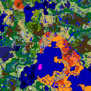 Predicted biome map of Java 1.21.4 seed 5826320066242863640 around estimated spawn