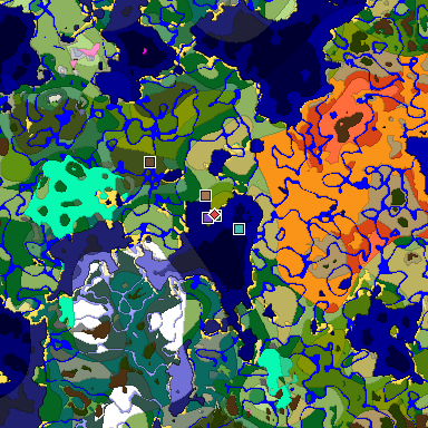Predicted biome map of Java 1.21.4 seed -3386673600962018491 around estimated spawn