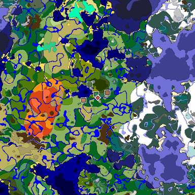 Predicted biome map of Java 1.21.4 seed -151242236445912452 around estimated spawn