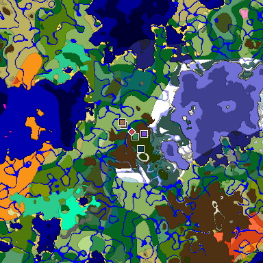 Predicted biome map of Java 1.21.4 seed -1020755752566556364 around estimated spawn