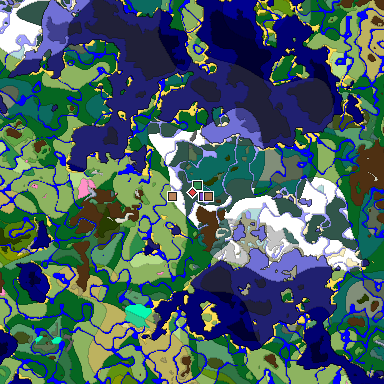 Predicted biome map of Java 1.21.4 seed -8223117451230929057 around estimated spawn