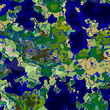 Predicted biome map of Java 1.21.4 seed -8979589837715308600 around estimated spawn