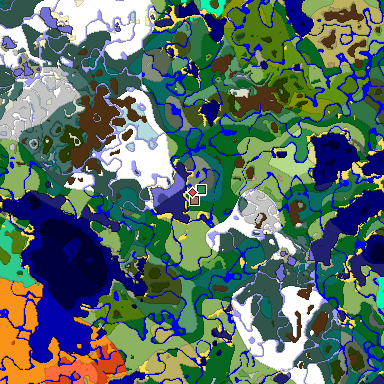 Predicted biome map of Java 1.21.4 seed -5870229496952865788 around estimated spawn