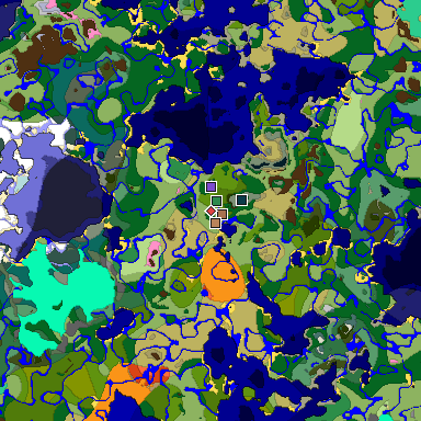 Predicted biome map of Java 1.21.4 seed -6265098147923557470 around estimated spawn