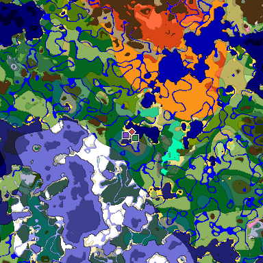 Predicted biome map of Java 1.21.4 seed -4088765438707274402 around estimated spawn