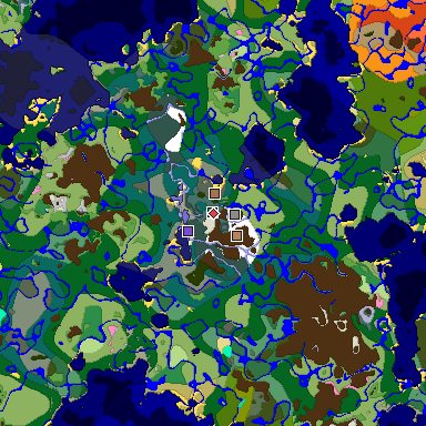 Predicted biome map of Java 1.21.4 seed 4361624662042772331 around estimated spawn