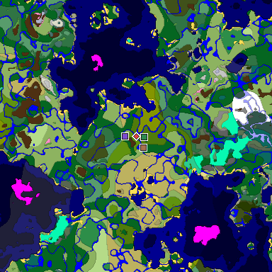 Predicted biome map of Java 1.21.4 seed 7669705780462192651 around estimated spawn