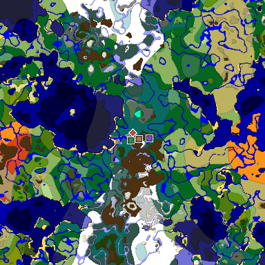 Predicted biome map of Java 1.21.4 seed 7386794006601701638 around estimated spawn