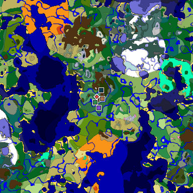 Predicted biome map of Java 1.21.4 seed 3827688910199671284 around estimated spawn
