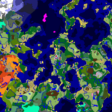 Predicted biome map of Java 1.21.4 seed -6623673451667621021 around estimated spawn