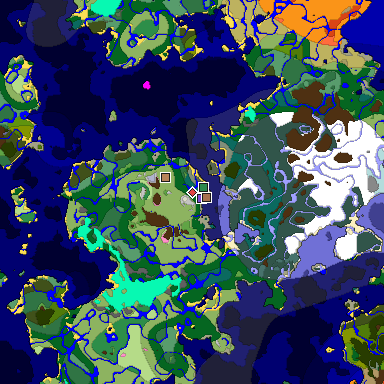 Predicted biome map of Java 1.21.4 seed 8733548707595060685 around estimated spawn