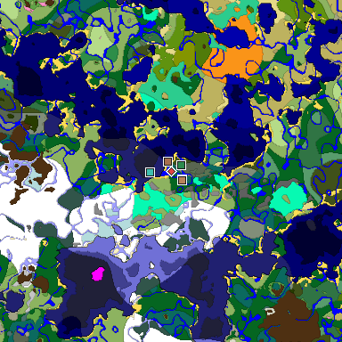 Predicted biome map of Java 1.21.4 seed 1145493278789050397 around estimated spawn