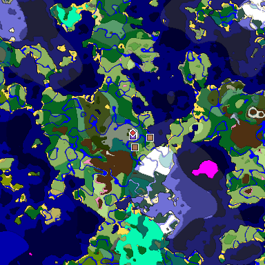 Predicted biome map of Java 1.21.4 seed -7832977481930102091 around estimated spawn