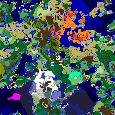 Predicted biome map of Java 1.21.4 seed -1880180755743651969 around estimated spawn