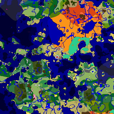 Predicted biome map of Java 1.21.4 seed 5661960597976421926 around estimated spawn