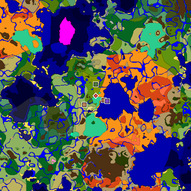 Predicted biome map of Java 1.21.4 seed 7676798694484709428 around estimated spawn