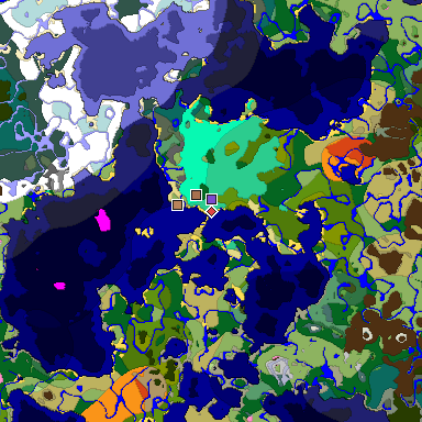 Predicted biome map of Java 1.21.4 seed -7857428115590549314 around estimated spawn
