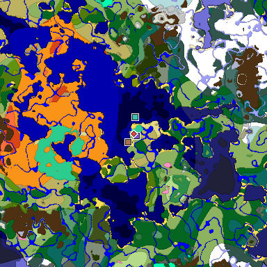 Predicted biome map of Java 1.21.4 seed 6812564622999493042 around estimated spawn