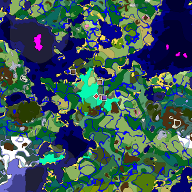 Predicted biome map of Java 1.21.4 seed -1470061726955696775 around estimated spawn