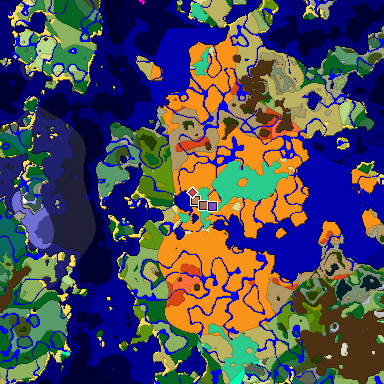 Predicted biome map of Java 1.21.4 seed -3060319254353530174 around estimated spawn