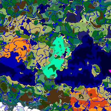 Predicted biome map of Java 1.21.4 seed 7993902823772031421 around estimated spawn