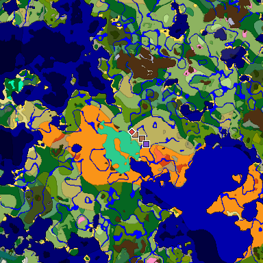 Predicted biome map of Java 1.21.4 seed 3392753944232327915 around estimated spawn