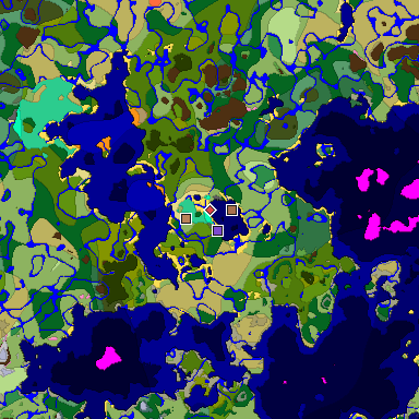 Predicted biome map of Java 1.21.4 seed -3053884513622079392 around estimated spawn