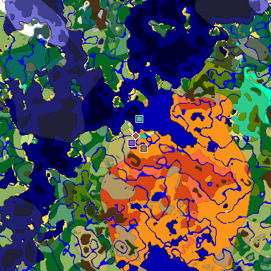 Predicted biome map of Java 1.21.4 seed 7339553975013780990 around estimated spawn