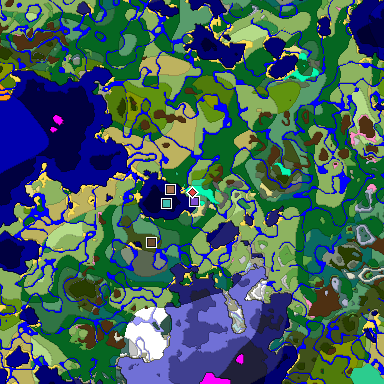 Predicted biome map of Java 1.21.4 seed 6288398216818405385 around estimated spawn