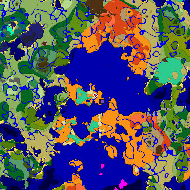 Predicted biome map of Java 1.21.4 seed -8182607628263602825 around estimated spawn