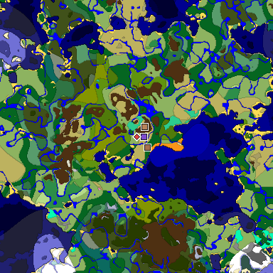 Predicted biome map of Java 1.21.4 seed 1055738027952916567 around estimated spawn