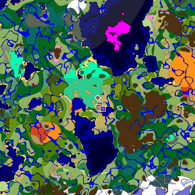 Predicted biome map of Java 1.21.4 seed 2066178845664480014 around estimated spawn