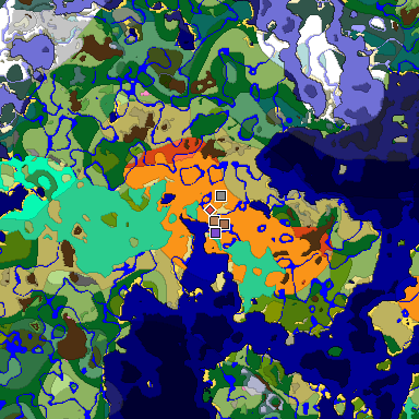Predicted biome map of Java 1.21.4 seed -8279347616506486244 around estimated spawn