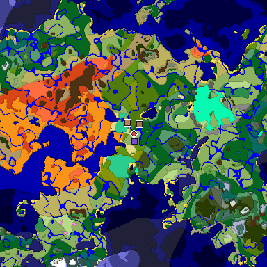 Predicted biome map of Java 1.21.4 seed -3160417450560855490 around estimated spawn