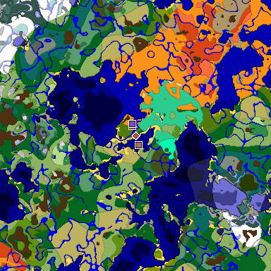 Predicted biome map of Java 1.21.4 seed -969583585374924508 around estimated spawn