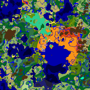 Predicted biome map of Java 1.21.4 seed 1041009308338657892 around estimated spawn
