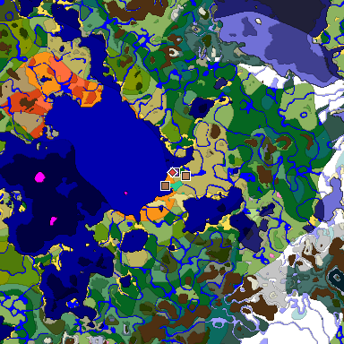 Predicted biome map of Java 1.21.4 seed -3030368716371210535 around estimated spawn
