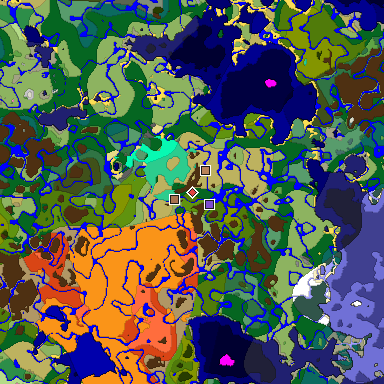 Predicted biome map of Java 1.21.4 seed -2666173610113565723 around estimated spawn