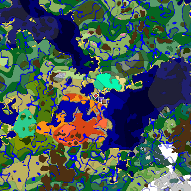 Predicted biome map of Java 1.21.4 seed 5061537710850243886 around estimated spawn