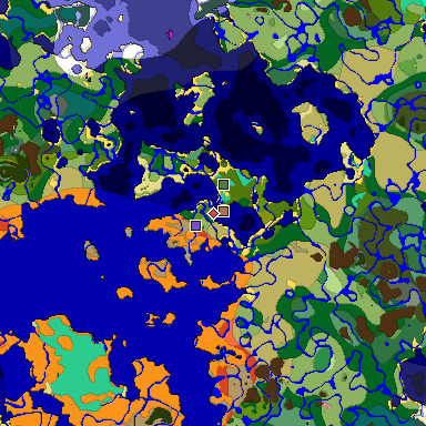 Predicted biome map of Java 1.21.4 seed -5175763039138262573 around estimated spawn
