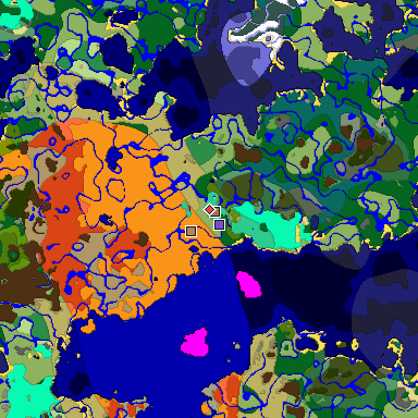 Predicted biome map of Java 1.21.4 seed 5847695553117577420 around estimated spawn