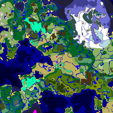 Predicted biome map of Java 1.21.4 seed 8662528287796037840 around estimated spawn